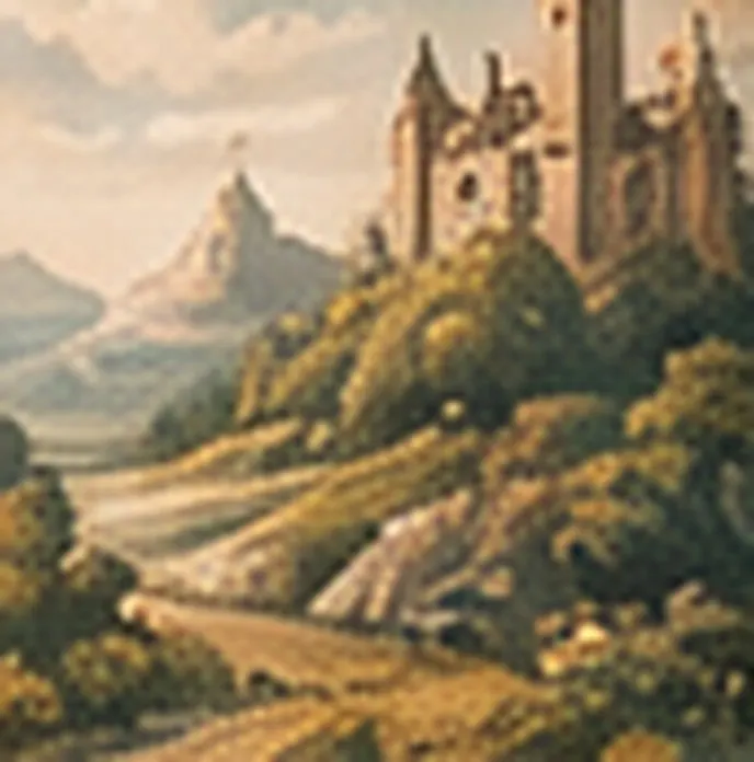 Sample art: the storybook castle and valley from Biscuit's story