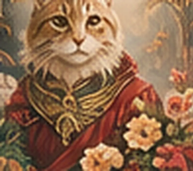 Sample art: Luna as a royal companion in a red velvet robe